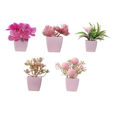 Imagem de Bothyi 5 peças de flores artificiais em vasos, flores artificiais realistas em vasos, enfeite de mesa, simulação de bonsai para prateleira de cozinha, Style a