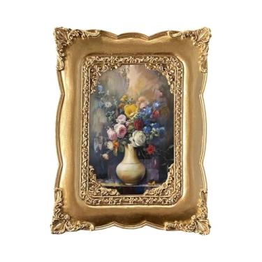 Imagem de WeiLaiKeQi Moldura de resina para fotos, ornamento de design retrô, elegante porta-retratos externo de 16,5 x 21,5 cm para sala de estar e mesa