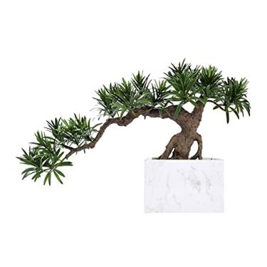 Imagem de Bonsai artificial de plantas artificiais de interior pequeno vaso falso para exibição de mesa, vasos de mármore, ornamentos, planta bonsai para casa, decoração de escritório, bonsai artificial