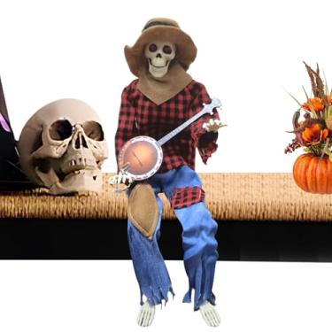 Imagem de Rrlihjgu Decorações de Esqueleto de Halloween - Esqueleto Animado Com Banjo 60cm Para Halloween,Adereço de Música Assustadora com Articulações Ajustáveis para Jardim e Casa Assombrada