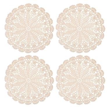Imagem de Jogo americano de renda, doilies de crochê, enfeites para mesas de algodão redondo de crochê, 4 peças, jogo americano de renda de 25 cm vazado ondulado para móveis, cozinha, jantar, festa, férias