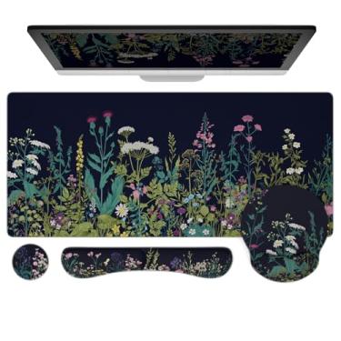 Imagem de Ovenbird Conjunto de mouse pad 4 em 1 | Mouse pad grande para jogos, apoio de pulso para teclado, suporte de pulso para mouse, porta-copos | Acessórios ergonômicos de mesa de escritório para mulheres