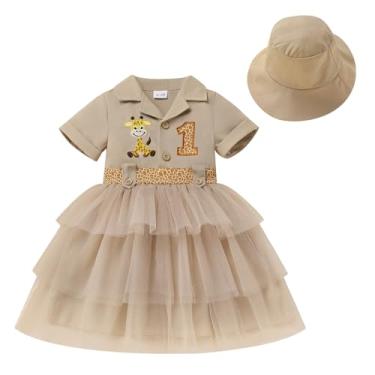 Imagem de IDOPIP Safari 1st Birthday Outfit for Baby Girls Toddler Halloween Outfit Wild Jungle Animal Tutu Dress with Hat Infant Zookeeper Suit for Cake Smash Photo Shoot Party Dress Clothes Khaki 9-12 Months