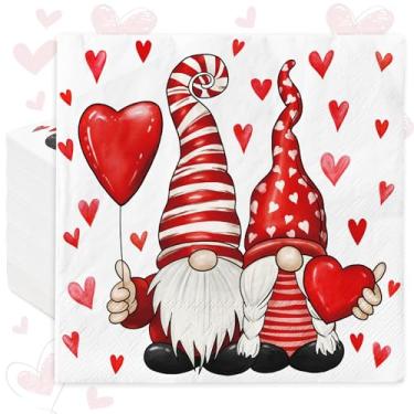 Imagem de AnyDesign Pacote com 80 guardanapos de papel de dia dos namorados guardanapos descartáveis de coração de gnomo guardanapos decorativos de jantar de almoço para festa de casamento de aniversário,