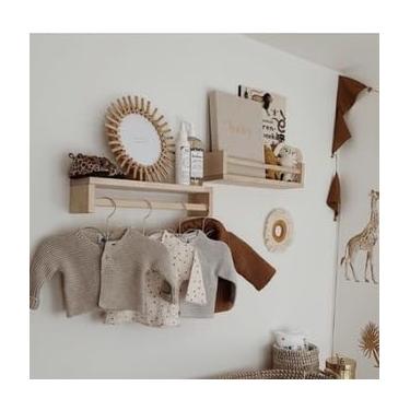 Imagem de Prateleira com Cabideiro para Quarto Infantil Madeira Pinus Natural 1 unidade
