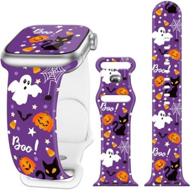 Imagem de Pulseira de substituição para relógio Halloween Cat Ghost compatível com Apple Watch Series Ultra 10, 9, 8, 7, SE, 6, 5, 4, 3, 2 de 38 mm, 40 mm, 41 mm, 42 mm