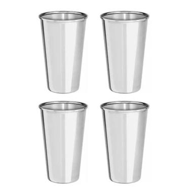 Imagem de Kit 4 Copos Aço Inox Agua Suco Resistente 200Ml Inquebrável