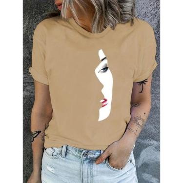 Imagem de Camiseta Feminina T-shirt Rosto Feminino Face 100% Algodão Premium - A