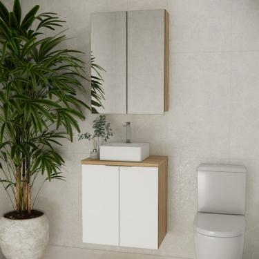 Imagem de Conjunto de Banheiro com Cuba 60cm X 145cm Marrom Carvalho / Branco