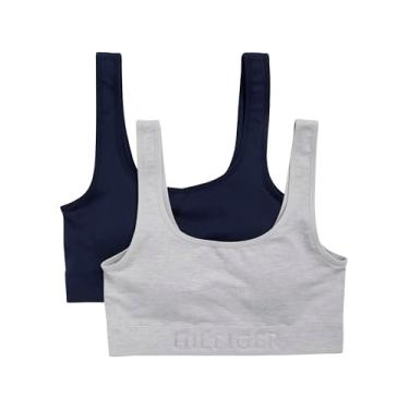 Imagem de Tommy Hilfiger Sutiã feminino de gola redonda sem costura com almofadas removíveis, pacote com 2, Cinza mesclado gelo/capitão celeste, G
