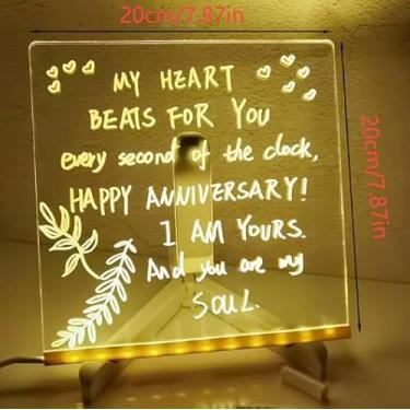 Imagem de Quadro de Escrita Luminoso Mágico e Brilhante – LED em Acrílico – 3 Tamanhos, 7 Canetas Coloridas – Perfeito para Desenhar, Colorir, Iluminar, Decorar, Escrever recados e Mensagens (20X20CM)