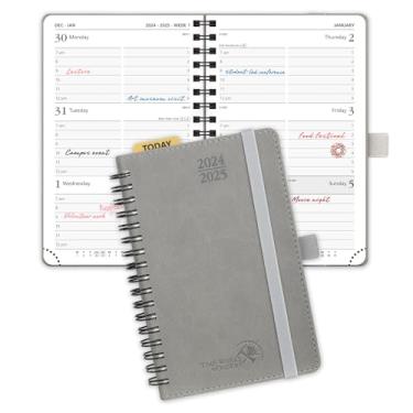 Imagem de POPRUN Agenda 2024-2025 Tamanho de bolso (10 cm x 17 cm) Calendário do ano acadêmico (julho de 2024 - junho de 2025) Agenda semanal com horários de hora em hora, capa de couro - cinza