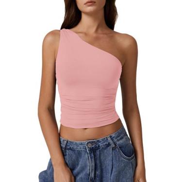 Imagem de Camiseta regata QINSEN One Shoulder com forro duplo lateral franzido r