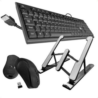 Imagem de Teclado Escritório Usb E Mouse Sem Fio Com Fio E Base Suporte Notebook