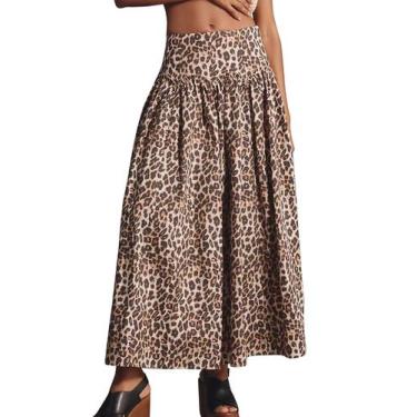 Imagem de Saia maxi Anoumcy Elegant com estampa de leopardo para mulheres marrom