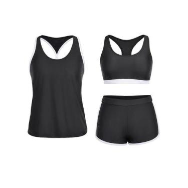 Imagem de Maiô Tankini Yonique, 3 peças para mulheres, 22 W, preto e branco