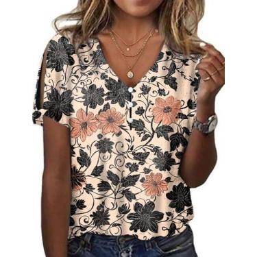 Imagem de Blusas femininas HOTYD plus size com estampa floral com decote em V, v