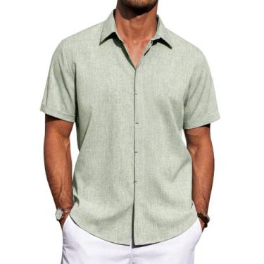 Imagem de Camisa masculina J.VER de linho e algodão, manga curta, verde, tamanho