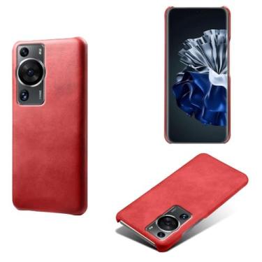 Imagem de Capa para Huawei P60 PRO,Proteção contra quedas,Casca de volta de cor sólida simples,Design de couro de imitação de plástico-Red
