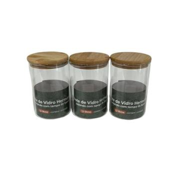 Imagem de Kit 3 Potes de Vidro Hermético com Tampa de Bambu - 1100 ml - Casa VIt