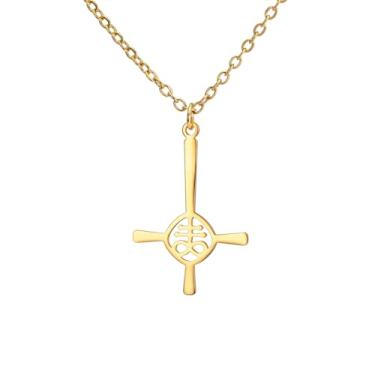Imagem de EUEAVAN Colar de cruz invertida para mulheres, pingente da Igreja de Satanás, colar de cruz de cabeça para baixo, cruz gótica satânica Leviatã, joias religiosas, pentagrama, amuleto, Medium, Aço