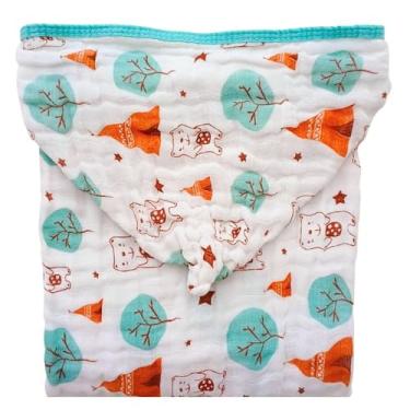 Imagem de Toalha Fralda Soft Capuz Banho Infantil Criança Menino Menina Enxoval 100% Algodão Premium (Urso Oca)