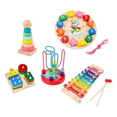 Imagem de simhoa 5 Peças de Brinquedo Montessori, Presente de Madeira, Conjunto de Brinquedos Educativos para Crianças, Conjunto de Atividades