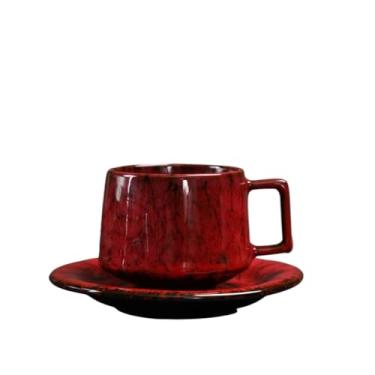 Imagem de Caneca de café de cerâmica Conjunto de xícaras café/chá com pires cerâmica retrô caneca grés vermelha