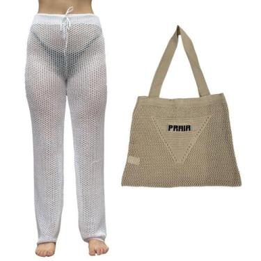 Imagem de Kit Calça Prantola Feminina e Bolsa Saida de Praia Tricot Moda Verão -