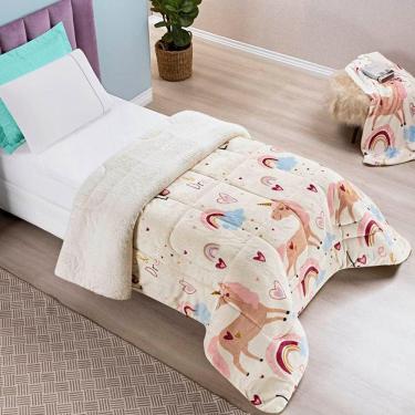 Imagem de Edredom Solteiro Coberdrom Infantil  Sherpa com Mantinha 1 Peça - Unicornio