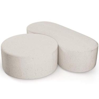 Imagem de Kit Puff Redondo Lola E Puff Recamier Orgânico Orbit W01 Linho Cru - L