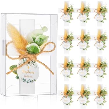 Imagem de Chunful 12 conjuntos de ímãs de cruz epóxi para lembrancinhas de batismo para convidados de primeira comunhão com etiqueta para batizado, lembrança de chá de bebê (God Bless You, branco)