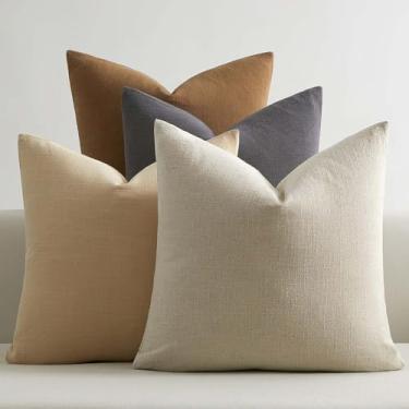 Imagem de JUSPURBET 45,7 x 45,7 cm, conjunto de 4 fronhas decorativas de linho para sofá, cama, capas de almofada macias com zíper invisível para decoração de sala de estar, linho cinza escuro