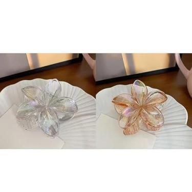 Imagem de Grampo de Cabelo Flor Frangipani Colorida Presilha Feminina Acrílica, Acessório de Praia e Resort para Mulheres(Branco+Laranja)