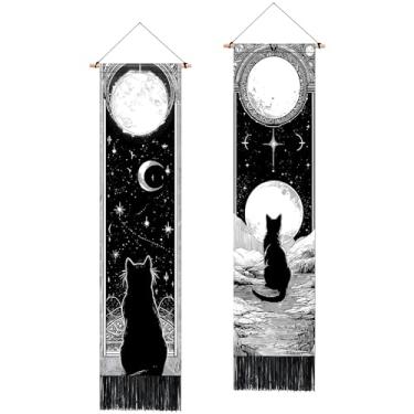 Imagem de BVBOX 2 peças de tapeçaria floral vertical, tapeçarias de borla preta para pendurar na parede vertical, decoração de casa para sala de estar, quarto