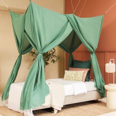 Imagem de Dossel de cama verde para cama de solteiro | Decoração de quarto para crianças, adolescentes ou adultos | Rede de insetos de forma retangular | Mosquiteiro infantil em várias cores e tamanhos