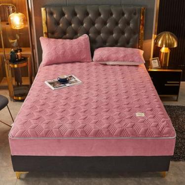 Imagem de Capa de colchão acolchoada com bolso extra profundo antiderrapante, protetor de colchão espesso, macio e quente, lençol de cama decorativo-rosa ||duplo: 119 x 200 cm (conjunto de 3 peças)