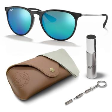 Imagem de Ray-Ban Óculos de sol RB4171 ERIKA COLOR MIX Phantos para homens e mulheres com kit oficial de óculos RAYBAN, Armação preta polida | Lente espelhada azul, 54 mm
