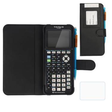 Imagem de YouKnow Capa protetora de couro PU para Texas Instruments TI-84 Plus CE Calculadora gráfica colorida com compartimento para cartão de identificação (apenas capa) (preto)