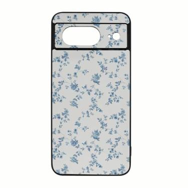 Imagem de qizjio Capa de telefone floral azul estética à prova de choque com flores fofas para Google Pixel 8