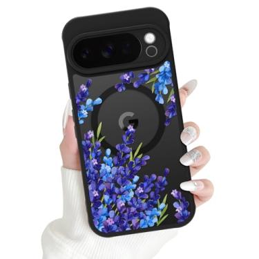 Imagem de OOK Capa magnética adequada para Google Pixel 10 Pro XL de 6,8 polegadas (compatível com carregamento sem fio) TPU macio e capa de telefone de policarbonato rígido com capa de proteção floral roxa