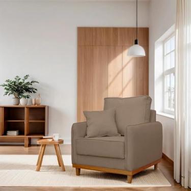 Imagem de Poltrona Living Senna em Linho com Base de Madeira Para Sala de Estar, Recepção (Marrom)