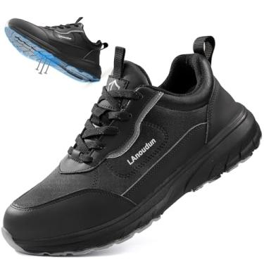 Imagem de KGJIANDA Tênis de bico de aço para homens, sapatos de bico de aço para homens e mulheres, tênis de trabalho leves e confortáveis, tênis de segurança para construção, indestrutível, à prova de