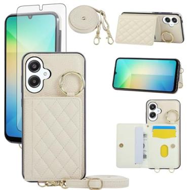 Imagem de Asuwish Capa para celular Samsung Galaxy A06 5G capa carteira e protetor de tela de vidro temperado alça de ombro transversal alça de ombro anel fivela suporte suporte cartão celular para Ao6 A 06 4G