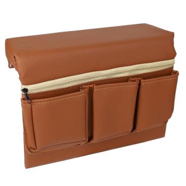 Imagem de wuyaoyao Caixa de armazenamento de braço para janela de carro, bolsa de armazenamento lateral de porta automotiva de couro e almofada de descanso de cotovelo, almofada de descanso de braço de porta de