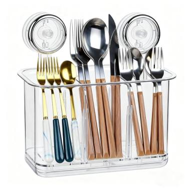 Imagem de EOFJRUC Ganchos de utensílios de cozinha, prateleira de secagem de utensílios de parede [acessórios para cesta de drenagem de cozinha] Organizador de suporte de colher de garfo de faca de plástico