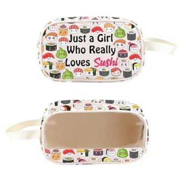 Imagem de PXTIDY Presentes para amantes de sushi, bolsa de higiene transparente para sushi, apenas uma garota que realmente ama sushi, bolsa de cosméticos comida japonesa, presentes de sushi, Bege, Tendência