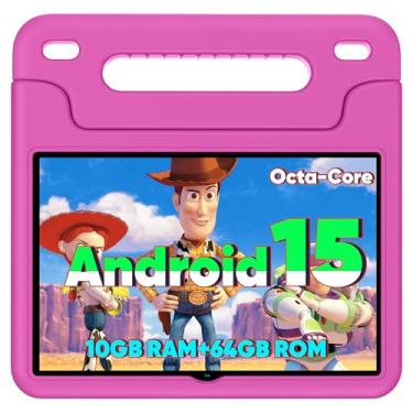 Imagem de Tablet infantil Android 15, tablets atualizados 2025 de 10,1 polegadas com processador Octa-core, bateria de 6000 mAh, espaço infantil, controle parental, aplicativos infantis pré-carregados, Wi-Fi