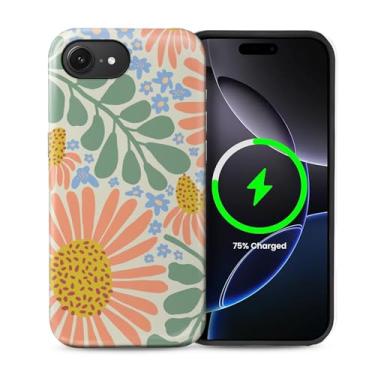 Imagem de casesok Capa para iPhone 16e, compatível com MagSafe, capa rígida de camada dupla + capa de silicone, proteção total à prova de choque, capa para iPhone 16e flores fofas espalhadas por lírio