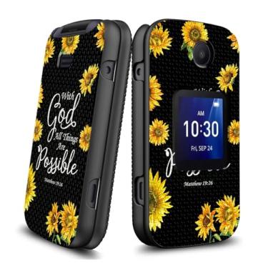 Imagem de RAUEDWDJS Capa para celular TCL Flip Plus 4058L/Alcatel Go Flip 4/TCL Flip Pro com protetor de tela, camada dupla à prova de choque capa protetora resistente para TCL Flip Plus - girassol Matthew 19